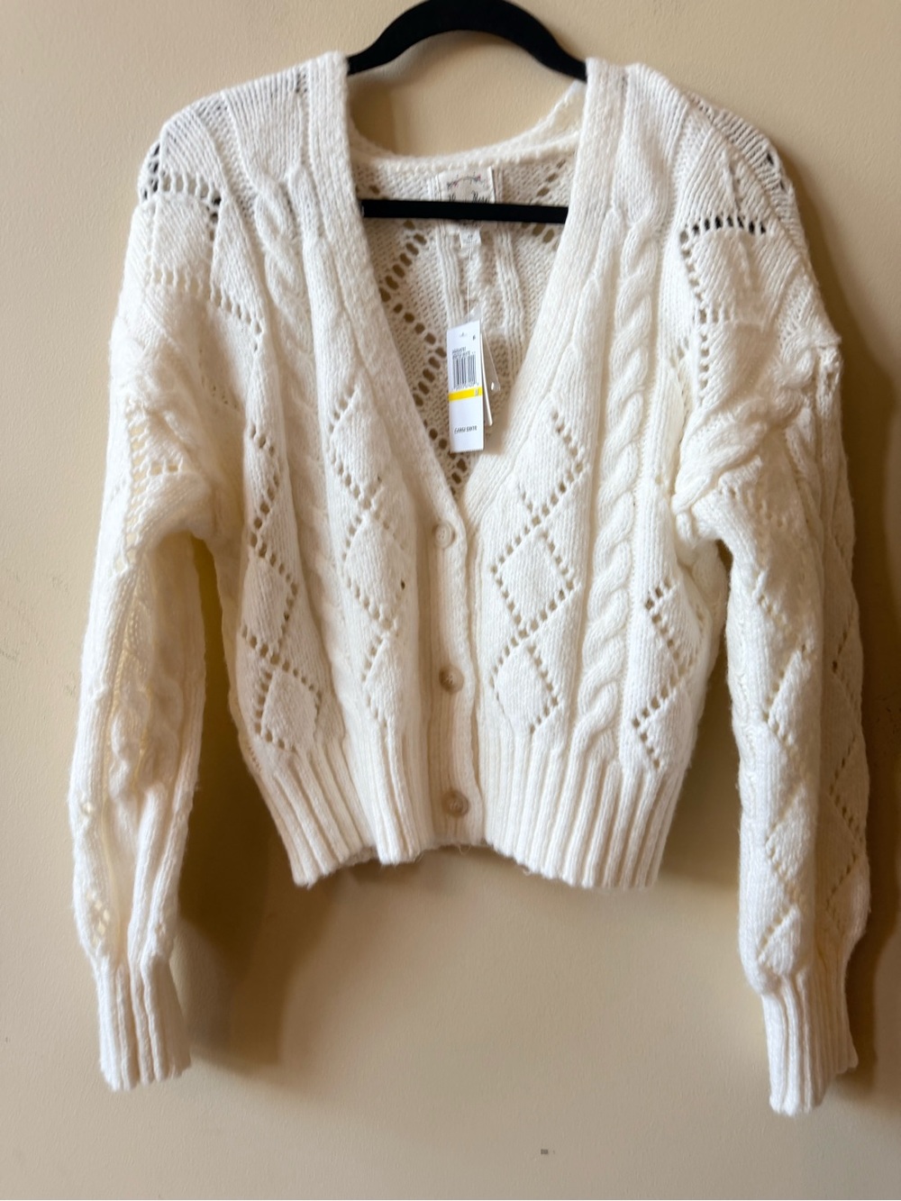 Hippie Rose Cream Open-Knit Button Front Cardigan